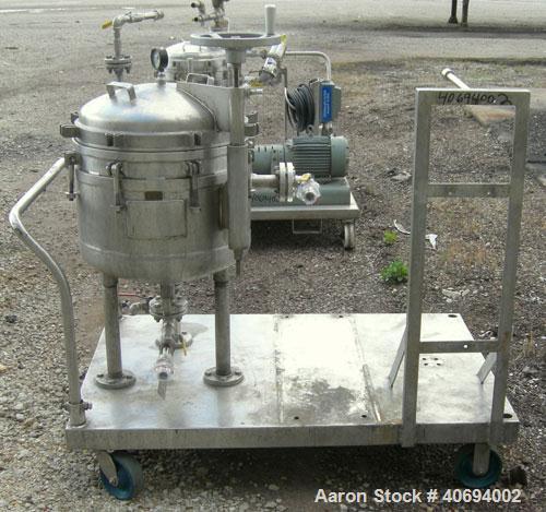 Used Sparkler Filter Horizontal Plate Filter, model 18-S-7, 316L stainless steel. Approximate 10.8 square feet filter area, .67 cubic feet cake capacity, 550 gallons per hour. Vertical jacketed tank ...