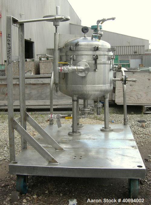 Used Sparkler Filter Horizontal Plate Filter, model 18-S-7, 316L stainless steel. Approximate 10.8 square feet filter area, .67 cubic feet cake capacity, 550 gallons per hour. Vertical jacketed tank ...