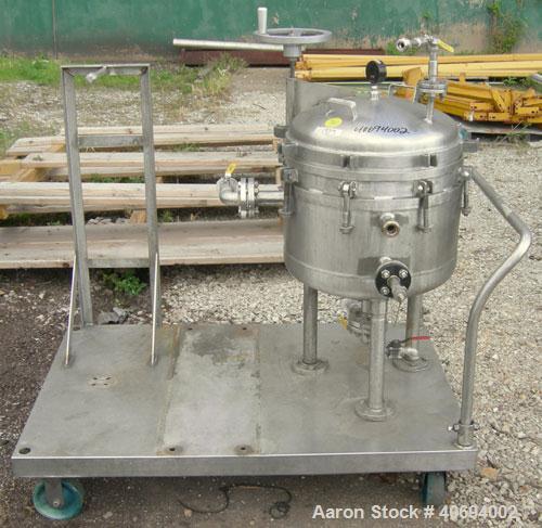 Used Sparkler Filter Horizontal Plate Filter, model 18-S-7, 316L stainless steel. Approximate 10.8 square feet filter area, .67 cubic feet cake capacity, 550 gallons per hour. Vertical jacketed tank ...
