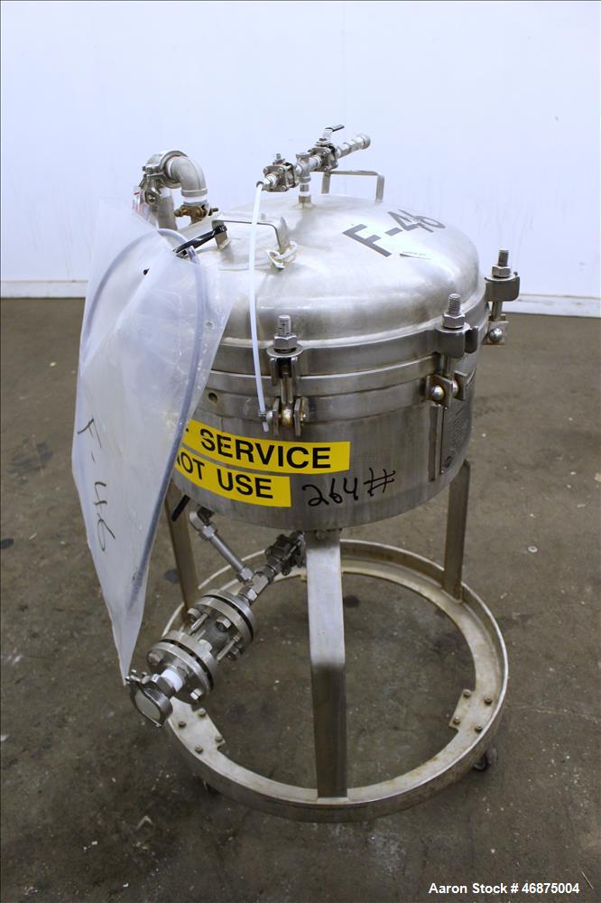 Used Sparkler Filter Pressure Leaf Filter, Model 18D4, 316L Stainless Steel, Vertical. 6.44 Square feet filter area, 0.776 cubic feet cake capacity (No Plates). Approximate 20" diameter x 8.5" straig...