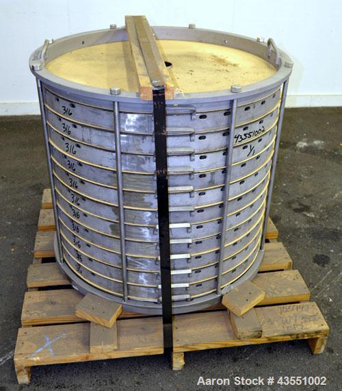 Used Sparkler Horizontal Plate Filter Stack Only, Model 33-D-12, 316 Stainless Steel. Approximate 67.32 square feet filter area, (10) cubic feet cake capacity.