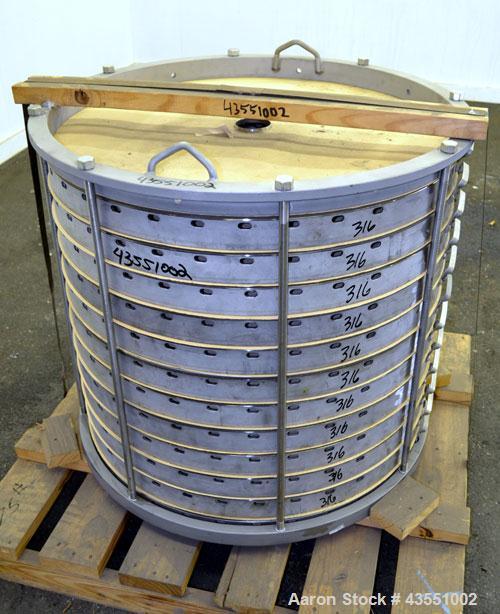 Used Sparkler Horizontal Plate Filter Stack Only, Model 33-D-12, 316 Stainless Steel. Approximate 67.32 square feet filter area, (10) cubic feet cake capacity.