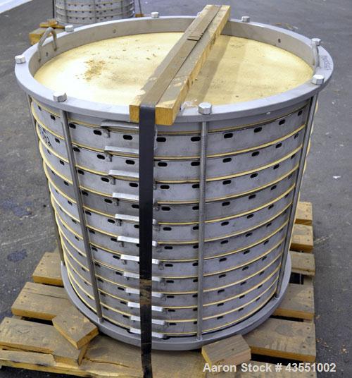 Used Sparkler Horizontal Plate Filter Stack Only, Model 33-D-12, 316 Stainless Steel. Approximate 67.32 square feet filter area, (10) cubic feet cake capacity.