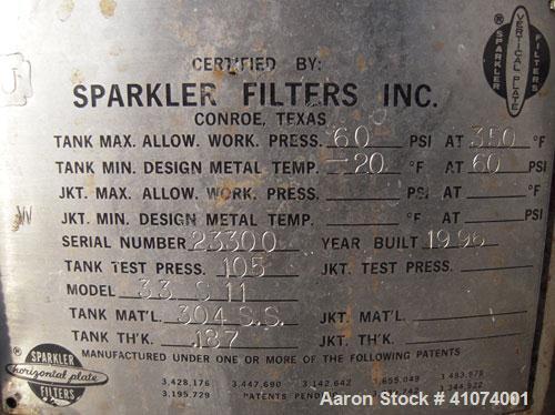 Used Stainless Steel Sparkler Filter Horizontal Plate Filter, Model 33-S-11