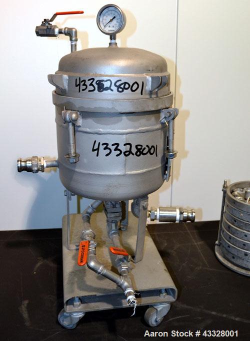Used Sparkler Horizontal Pilot Plate Filter, Model 18-6, 316 Stainless Steel. Approximate 2 square feet filter area, (0.153) cubic feet cake capacity, 150 gallons per hour. Vertical jacketed tank app...