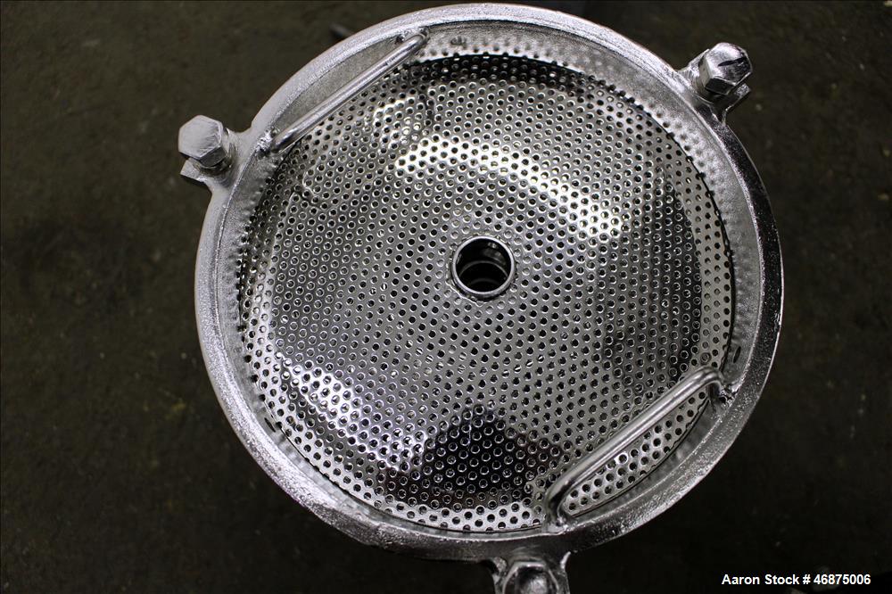 Used Sparkler Filter Pressure Leaf Filter, Model 8-6, 316 Stainless Steel, Vertical. 2 Square feet filter area, 0.153 cubic feet cake capacity. Approximate 9-5/8" diameter x 8" straight side, dish bo...