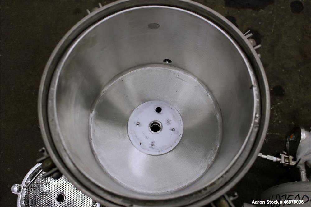 Used Sparkler Filter Pressure Leaf Filter, Model 8-6, 316 Stainless Steel, Vertical. 2 Square feet filter area, 0.153 cubic feet cake capacity. Approximate 9-5/8" diameter x 8" straight side, dish bo...