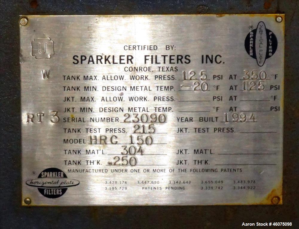 Used Sparkler HRC Horizontal Plate Filter