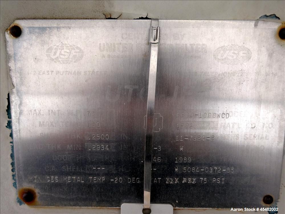 Used Stainless Steel United States Pressure Leaf Filter, Model 66AJ-1000WCD