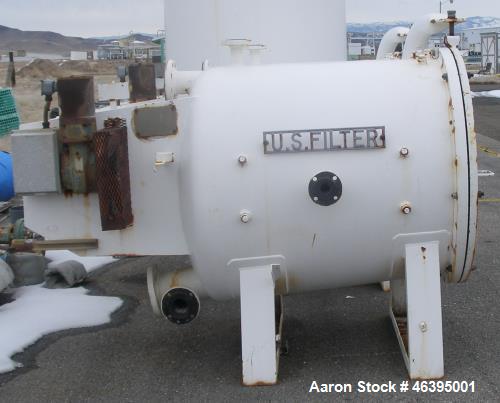 Used US Filter Pressure Leaf Filter, Model 42AJ-150.  8.3 ft3 Cake per 100 ft2 filter area, 560 lbs/ cycle. Diameter 42" x 46". 50 psi at 150 degrees F. Approximate flow rate 100 at 35 psig. Approxim...
