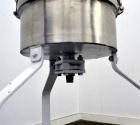 Used Sparkler Filter Horizontal Plate Filter, Model 14-7, 304 Stainless Steel. 6.23 Square feet filter area, 0.229 cubic feet cake capacity. Vertical non-jacketed tank 16
