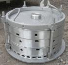 Used Sparkler Horizontal Plate Filter, model 14-D-4, 316 stainless steel. Approximate 3.2 square feet filter area, .38 cubic feet cake capacity, 220 gallons per hour. Vertical jacketed tank 16