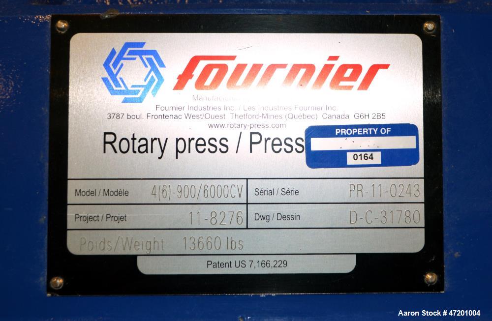 Used Fournier Industries 36" 2 Channel Rotary Press, Model 4(6)-900/6000 CV. Dewatering area 21.55 square feet, up to 100 gallons per minute sludge depending on product. 3" Sludge inlet, 6" victaulic...