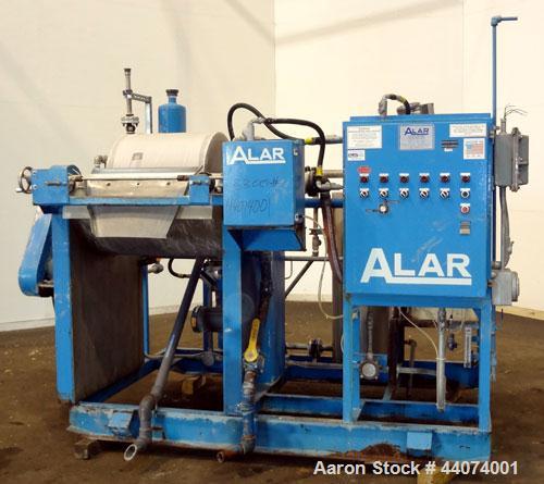 Used Alar Auto-Vac Filter System Consisting Of: (1) Alar rotary vacuum filter, model 220. 24” Diameter x 24” face 304 stainless steel drum, approximate 12.6 square feet filter area. Drum diven by a 1...