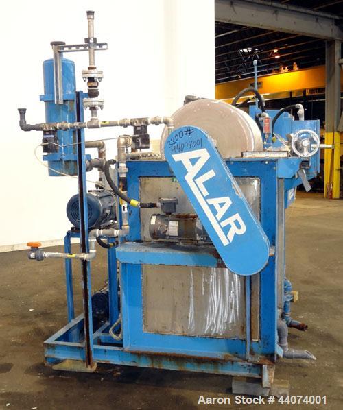 Used Alar Auto-Vac Filter System Consisting Of: (1) Alar rotary vacuum filter, model 220. 24” Diameter x 24” face 304 stainless steel drum, approximate 12.6 square feet filter area. Drum diven by a 1...