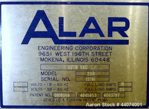 Used Alar Auto-Vac Filter System Consisting Of: (1) Alar rotary vacuum filter, model 220. 24” Diameter x 24” face 304 stainless steel drum, approximate 12.6 square feet filter area. Drum diven by a 1...
