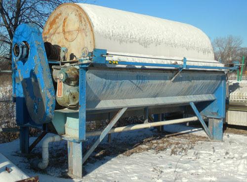 Used Alar Auto-Vac Rotary Drum Pre-Coat Vacuum Filter, 226 square feet filter area, model 6120, carbon steel. Drum 72’’ diameter x 14’ long, driven by a 5 hp, 3/60/208-230/460 volt, 1725 rpm Reeves v...