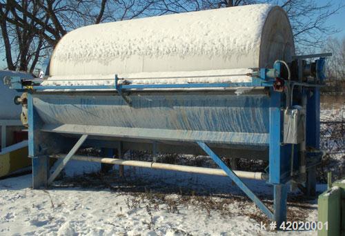 Used Alar Auto-Vac Rotary Drum Pre-Coat Vacuum Filter, 226 square feet filter area, model 6120, carbon steel. Drum 72’’ diameter x 14’ long, driven by a 5 hp, 3/60/208-230/460 volt, 1725 rpm Reeves v...