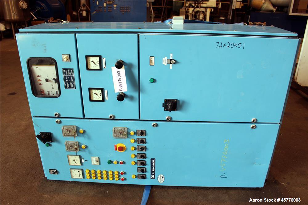 Used Alfa Laval Rotary Vacuum Filter, Type Lundinfilter TF-8M2. 81.76 Square feet (8m2) filtration area. 304 Stainless steel drum, approximately 70" diameter x 58" face. Driven by .95/1.8kW, 380 volt...
