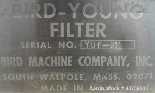 Used Bird Young Rotary Vacuum Filter, 316 stainless steel. Approximately 3 square feet filter area. 18" diameter x 12" face drum driven by a 2 hp, 3/60/460 volt, 1725 rpm motor thru an SM-CYCLO ratio...