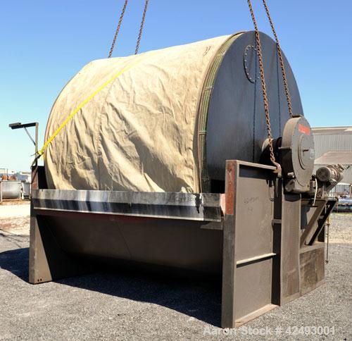Used Eimco Sanitary Eimcobelt Rotary Vacuum Filter, 376 Square Feet Filter Area, Carbon Steel. Drum 144’’ diameter x 120’’ face, variable submergence. Drum driven by a 3 hp, 3/60/230/460 volt, 1755 r...