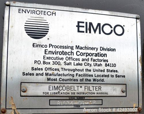 Used Eimco Sanitary Eimcobelt Rotary Vacuum Filter, 376 Square Feet Filter Area, Carbon Steel. Drum 144’’ diameter x 120’’ face, variable submergence. Drum driven by a 3 hp, 3/60/230/460 volt, 1755 r...