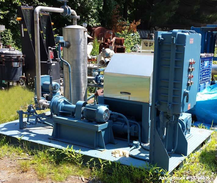 Used Eimco Rotary Vacuum Filter System. 3' diameter x 1' face. 9.4 sq. ft. 316 stainless steel construction, knife discharge, 1 Hp. Variable speed drum drive, 1/3 Hp agitator drive. Nash Model AHF- 8...