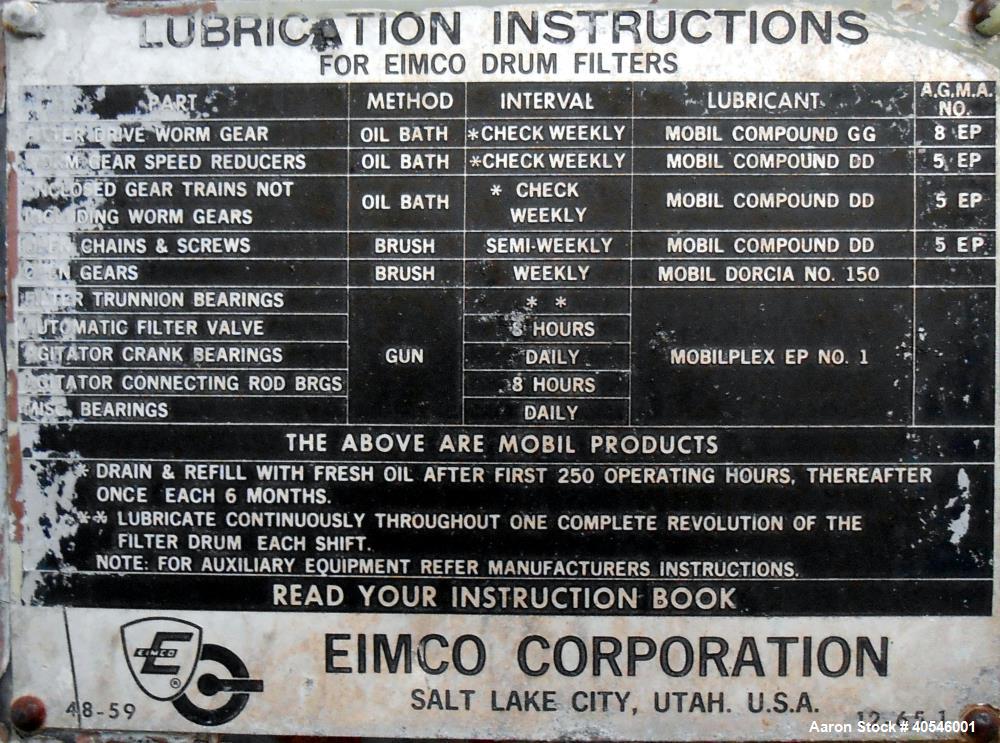 Used Eimco Rotary Drum Precoat Vacuum Filter