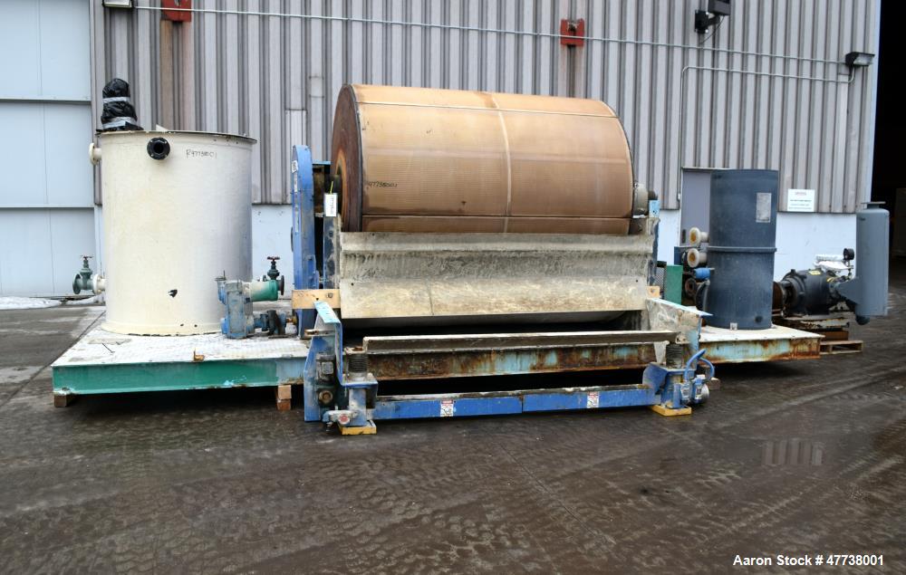 Used Eimco Pre-Coat Rotary Vacuum Filter, Approximate 150 Square Feet Filter Area, Carbon Steel. Drum 6 diameter x approximate 8 face driven by a 3/4hp, 3/60/208-230/460 volt, 1725 rpm Speed-Trol var...