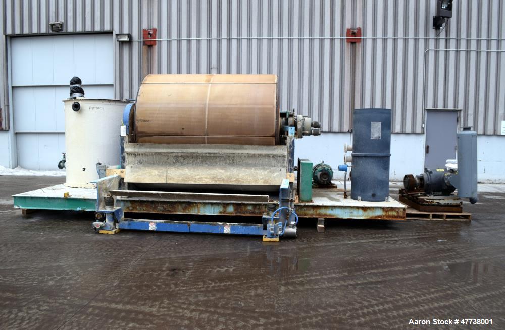 Used Eimco Pre-Coat Rotary Vacuum Filter, Approximate 150 Square Feet Filter Area, Carbon Steel. Drum 6 diameter x approximate 8 face driven by a 3/4hp, 3/60/208-230/460 volt, 1725 rpm Speed-Trol var...