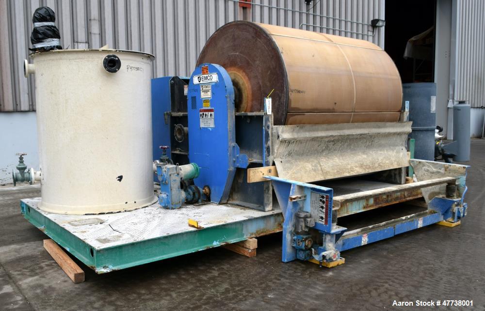 Used Eimco Pre-Coat Rotary Vacuum Filter, Approximate 150 Square Feet Filter Area, Carbon Steel. Drum 6 diameter x approximate 8 face driven by a 3/4hp, 3/60/208-230/460 volt, 1725 rpm Speed-Trol var...
