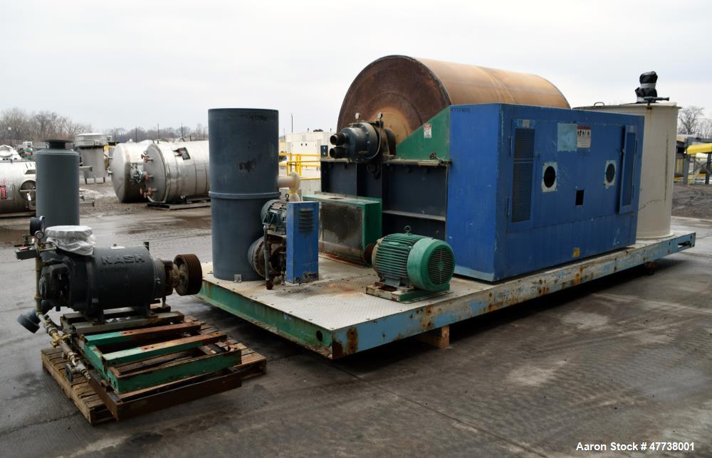 Used Eimco Pre-Coat Rotary Vacuum Filter, Approximate 150 Square Feet Filter Area, Carbon Steel. Drum 6 diameter x approximate 8 face driven by a 3/4hp, 3/60/208-230/460 volt, 1725 rpm Speed-Trol var...