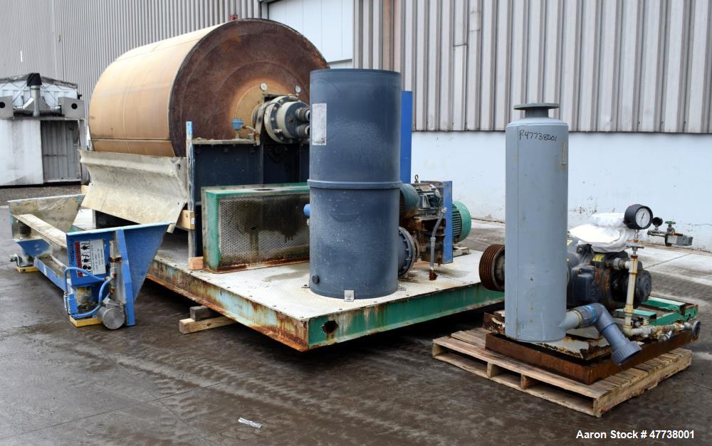 Used Eimco Pre-Coat Rotary Vacuum Filter, Approximate 150 Square Feet Filter Area, Carbon Steel. Drum 6 diameter x approximate 8 face driven by a 3/4hp, 3/60/208-230/460 volt, 1725 rpm Speed-Trol var...