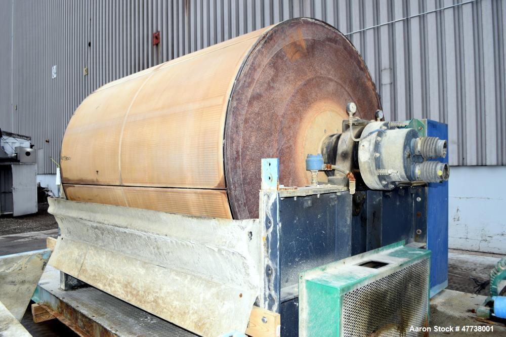 Used Eimco Pre-Coat Rotary Vacuum Filter, Approximate 150 Square Feet Filter Area, Carbon Steel. Drum 6 diameter x approximate 8 face driven by a 3/4hp, 3/60/208-230/460 volt, 1725 rpm Speed-Trol var...