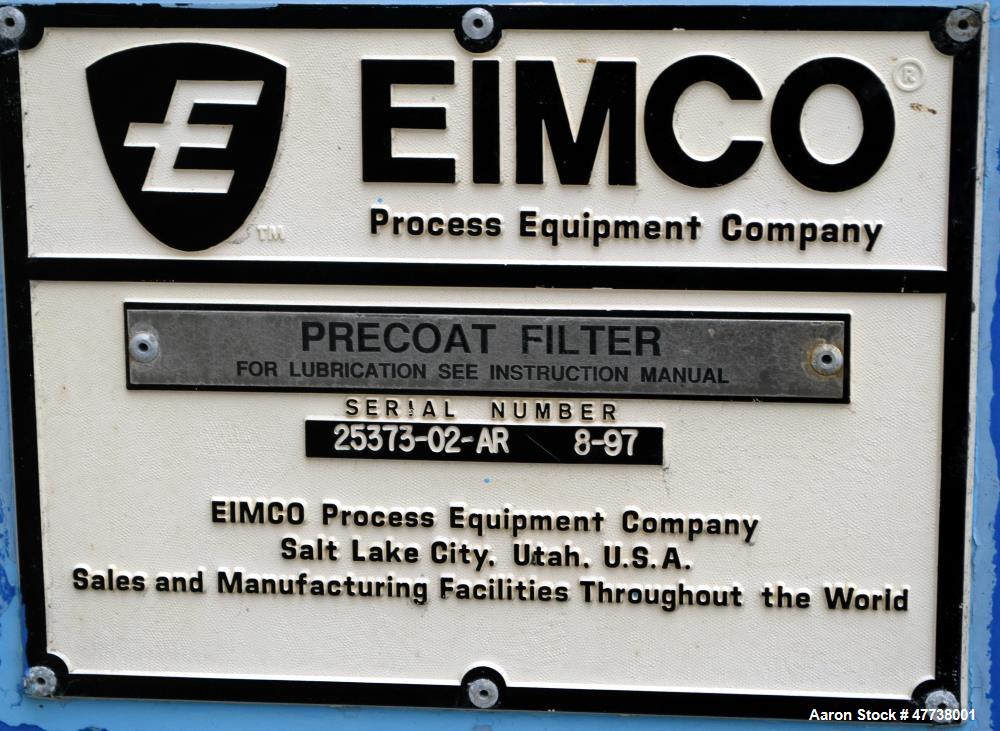 Used Eimco Pre-Coat Rotary Vacuum Filter, Approximate 150 Square Feet Filter Area, Carbon Steel. Drum 6 diameter x approximate 8 face driven by a 3/4hp, 3/60/208-230/460 volt, 1725 rpm Speed-Trol var...