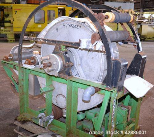 Used Filtration Engineers Rotary Vacuum Drum Filter, 9.4 Square Feet Filter Area, Model 3X1, 316 Stainless Steel. Drum 36 diameter x 12 long. Drum driven by an approximate 1hp variable speed motor. S...