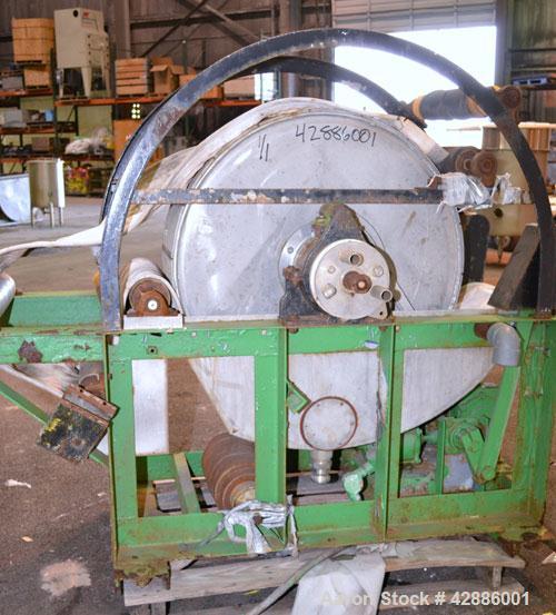 Used Filtration Engineers Rotary Vacuum Drum Filter, 9.4 Square Feet Filter Area, Model 3X1, 316 Stainless Steel. Drum 36 diameter x 12 long. Drum driven by an approximate 1hp variable speed motor. S...