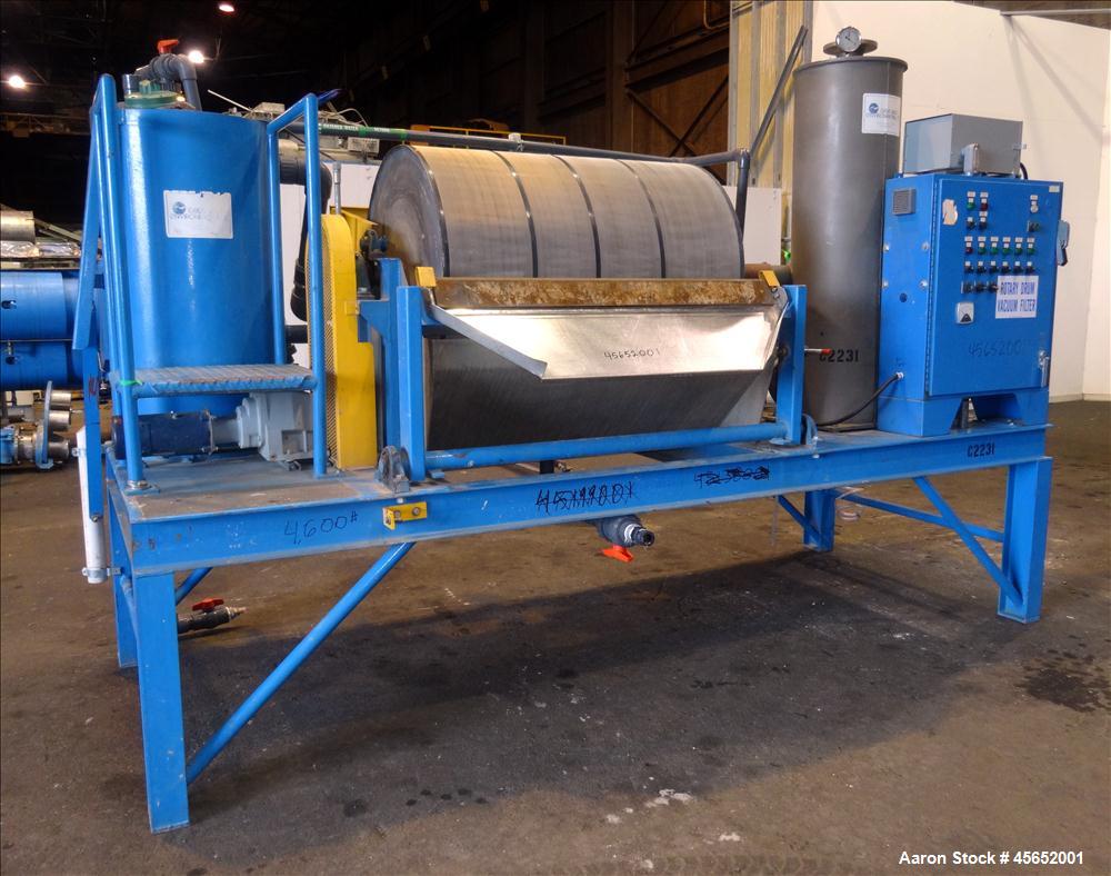 Used Great Lakes Environmental Rotary Drum Vacuum Filter, 301 stainless steel drum. Approximately 37.7 square feet filter area. 36" Diameter x 48" face drum. Includes a stainless steel bottom holding...