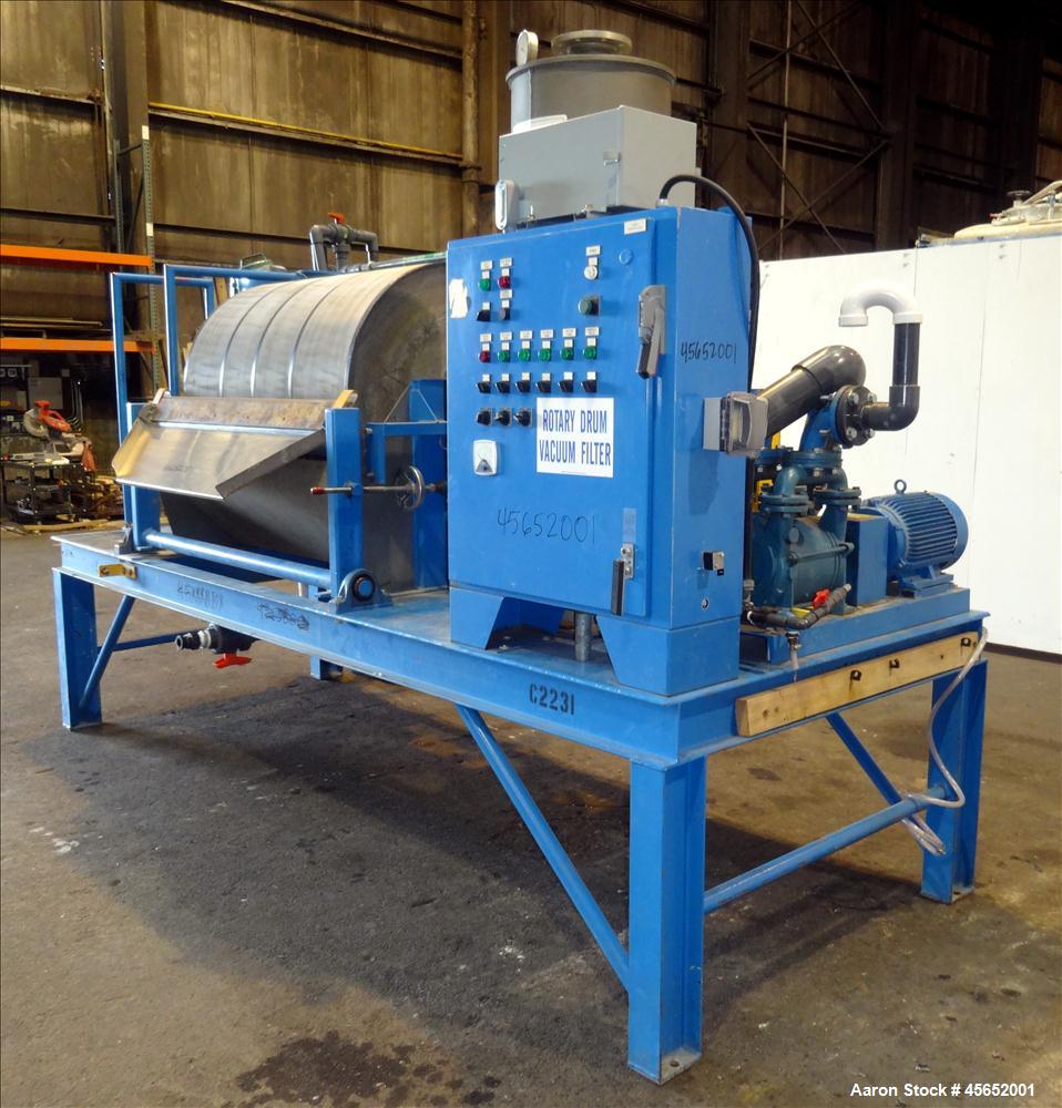 Used Great Lakes Environmental Rotary Drum Vacuum Filter, 301 stainless steel drum. Approximately 37.7 square feet filter area. 36" Diameter x 48" face drum. Includes a stainless steel bottom holding...