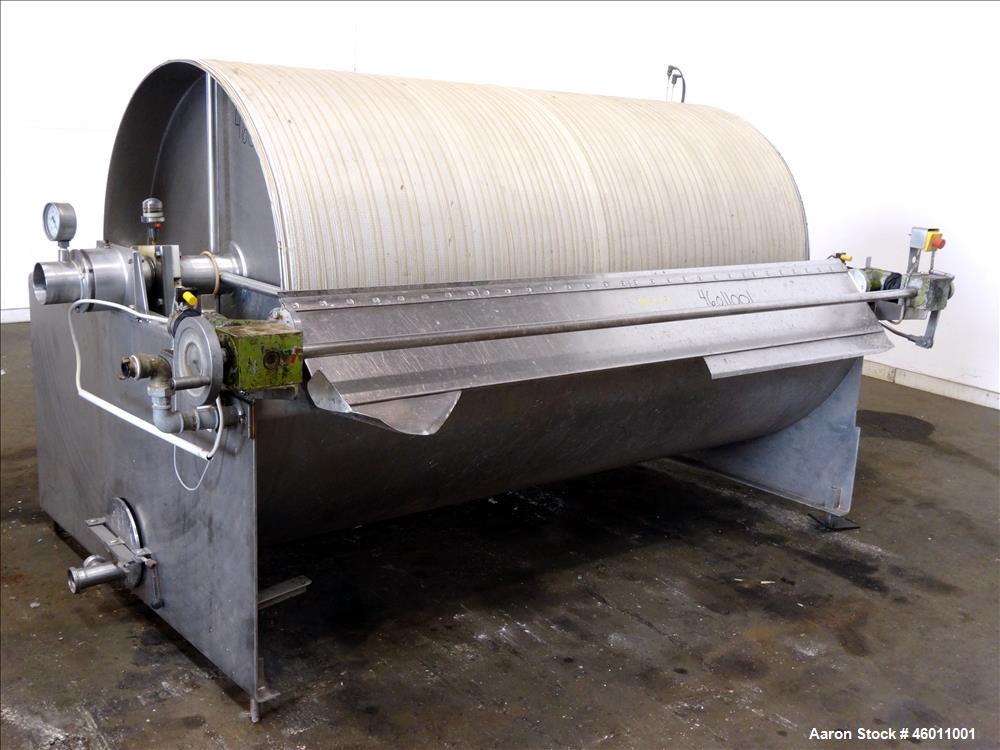Used Seitz Enzinger Noll Duobloc (Drehfilter) Rotary Drum Vacuum Filter, Approximate 86 Square Feet (8m^2), 304 Stainless Steel. Drum 47.2" (1200 mm) diameter x 84" face. Driven by approximate 0.18/0...