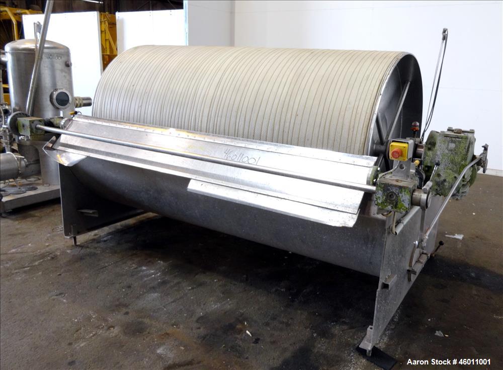 Used Seitz Enzinger Noll Duobloc (Drehfilter) Rotary Drum Vacuum Filter, Approximate 86 Square Feet (8m^2), 304 Stainless Steel. Drum 47.2" (1200 mm) diameter x 84" face. Driven by approximate 0.18/0...