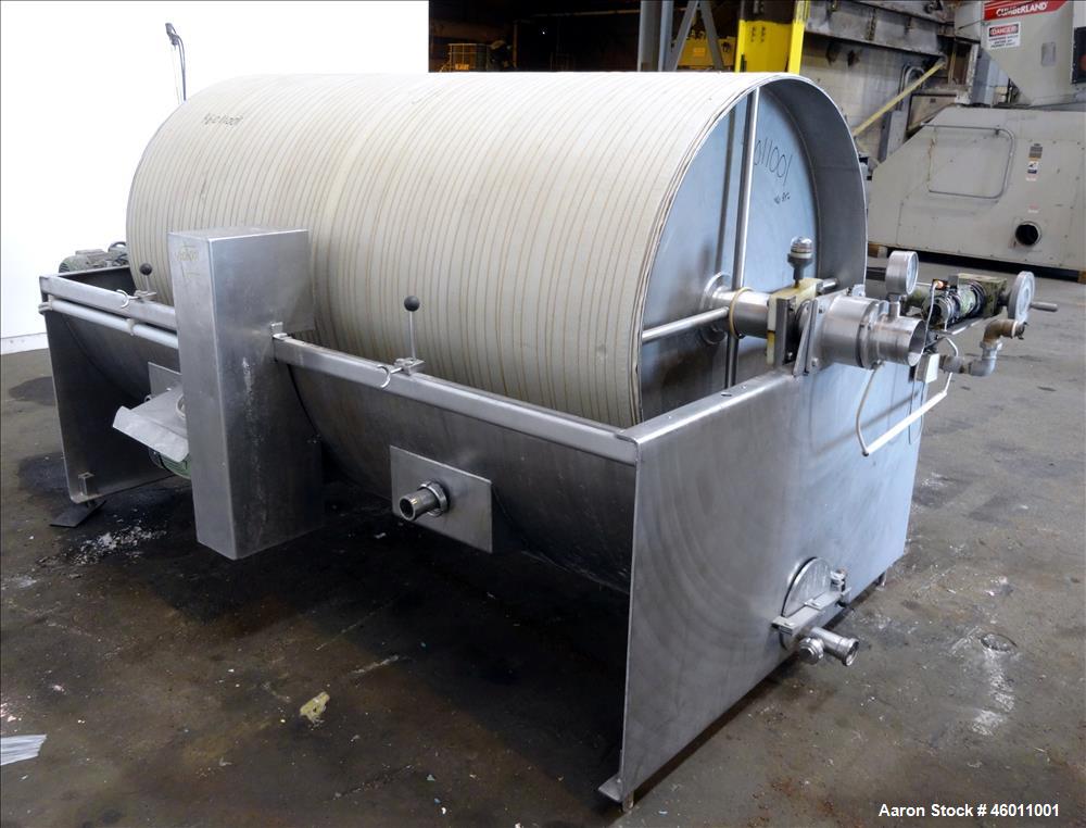 Used Seitz Enzinger Noll Duobloc (Drehfilter) Rotary Drum Vacuum Filter, Approximate 86 Square Feet (8m^2), 304 Stainless Steel. Drum 47.2" (1200 mm) diameter x 84" face. Driven by approximate 0.18/0...
