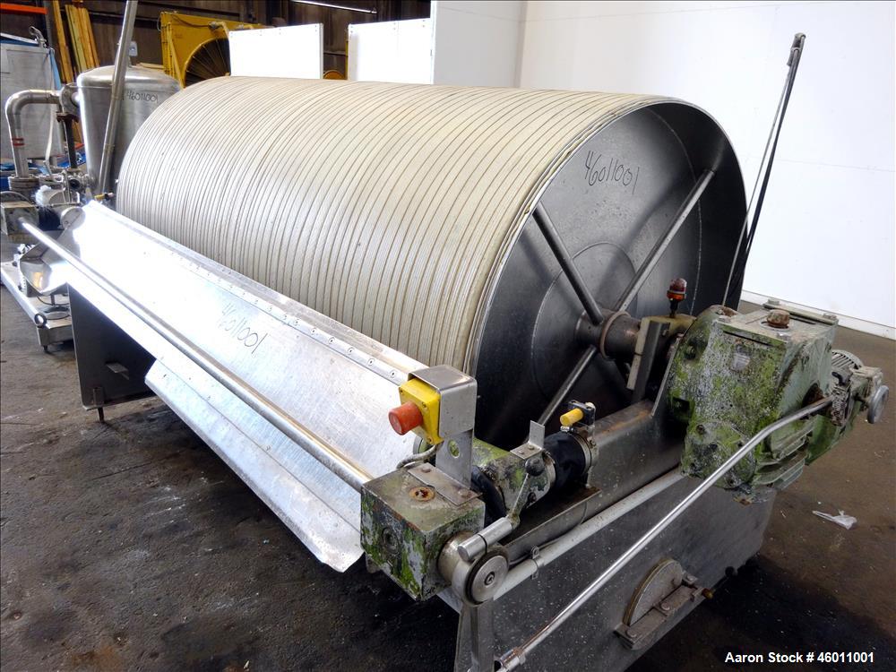 Used Seitz Enzinger Noll Duobloc (Drehfilter) Rotary Drum Vacuum Filter, Approximate 86 Square Feet (8m^2), 304 Stainless Steel. Drum 47.2" (1200 mm) diameter x 84" face. Driven by approximate 0.18/0...