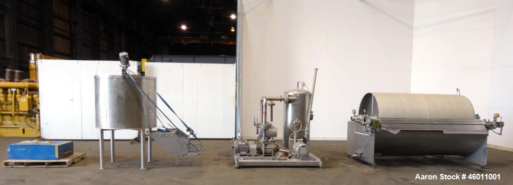 Used Seitz Enzinger Noll Duobloc (Drehfilter) Rotary Drum Vacuum Filter, Approximate 86 Square Feet (8m^2), 304 Stainless Steel. Drum 47.2" (1200 mm) diameter x 84" face. Driven by approximate 0.18/0...