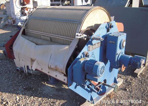 Used Westec Engineering Rotary Vacuum Filter, Approximately 36 Square Feet Filter Area, Size 3' X 4' Carbon Steel. 4' diameter x 3' face. Belt discharge, trough rake, vacuum pump, and a control panel...