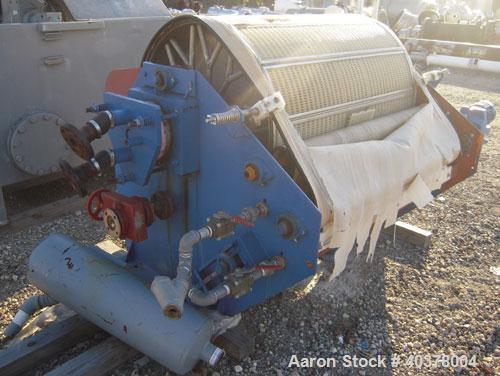 Used Westec Engineering Rotary Vacuum Filter, Approximately 36 Square Feet Filter Area, Size 3' X 4' Carbon Steel. 4' diameter x 3' face. Belt discharge, trough rake, vacuum pump, and a control panel...