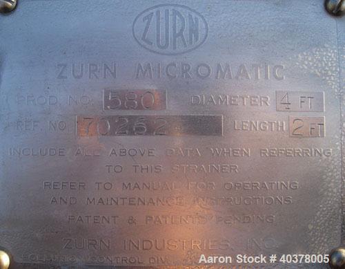 Used Permutit/Zurn Industries Micromatic Rotary Vacuum Filter