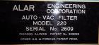 Used Alar Auto-Vac Filter System