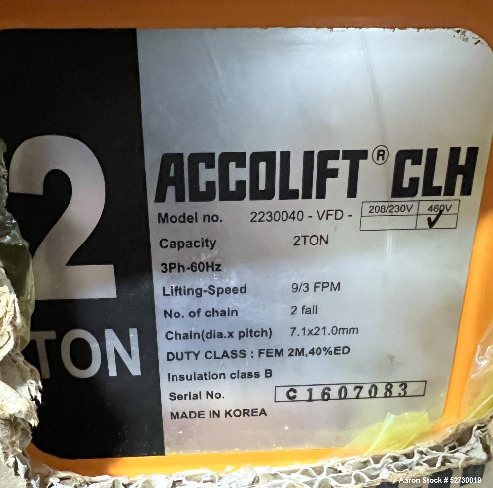 Unused Accolift CLH 2 Ton Electric Chain Hoist,