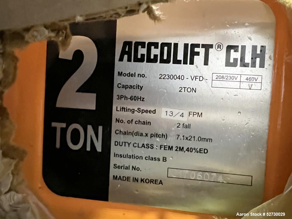 Unused Accolift CLH 2-Ton Electric Chain Hoist – 20’ Lift